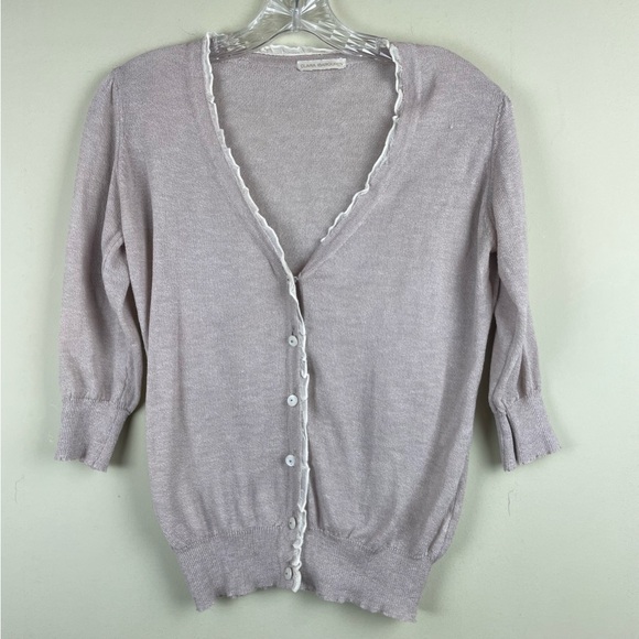 Clara Ibarguren Delicate Cardigan Ruffled Edges Pearl Button Sweater Size Small - Picture 3 of 11